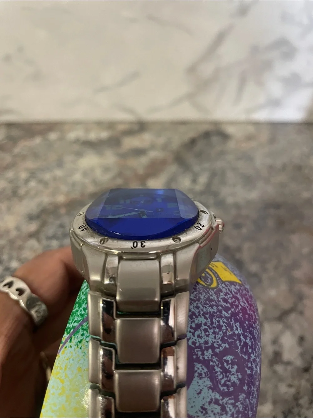 Geneva Silver Bracelet Watch with Blue Dial